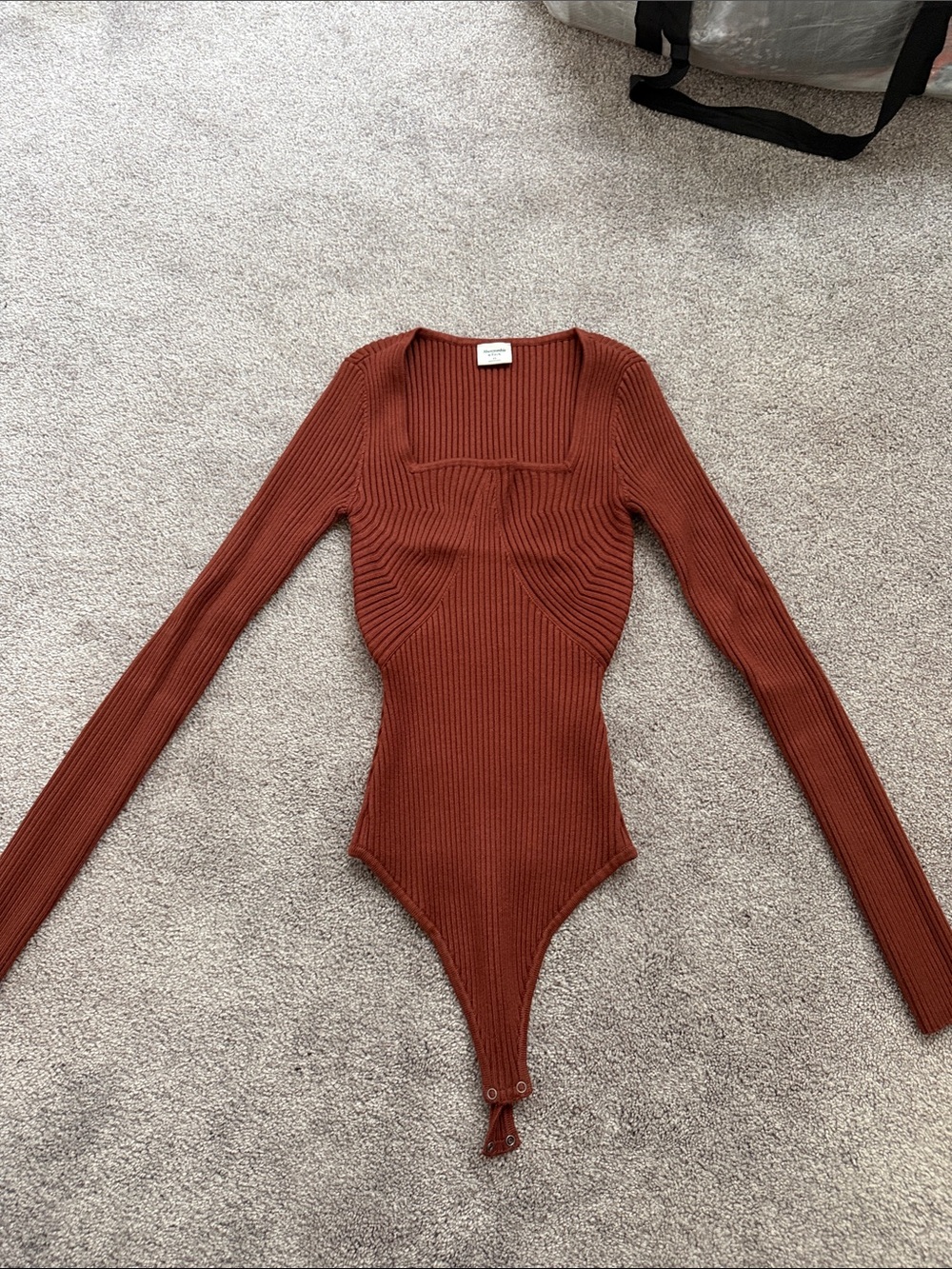 Abercrombie - Ribbed Square-Neck Long Sleeve Bodysuit Sweater - Rust